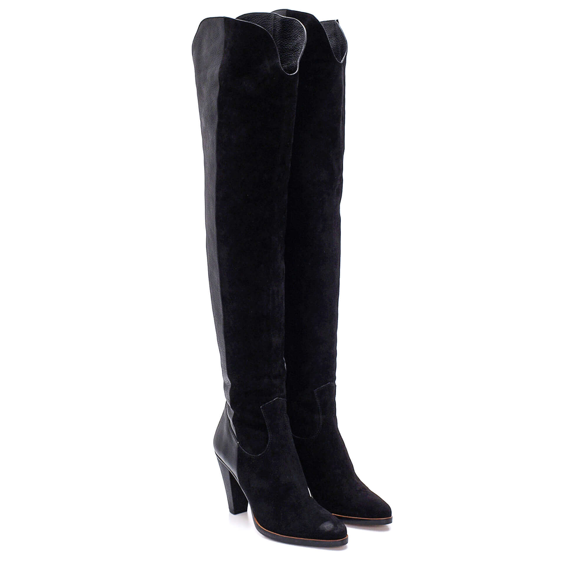 Chloe - Black Suede & Leather Over The Knee Boots